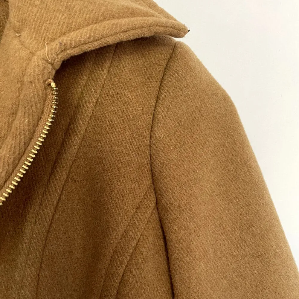 Michael Kors brown peacoat jacket warm wool winter pockets full zip women's XS - Image 3