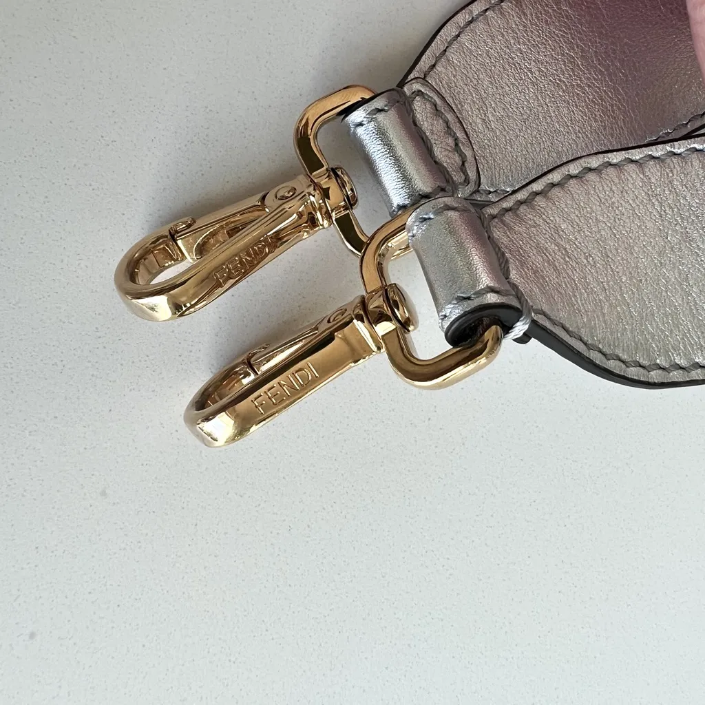 NWOT Fendi Medium Sunshine Metallic Leather Shopper Tote in Silver - Image 13