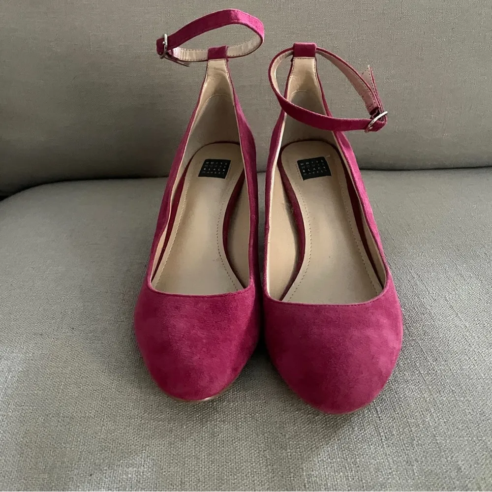 WHBM Bethanny Heels Pink Suede Chunky Block Heel Ankle Strap Women’s Size 8.5 - Image 2