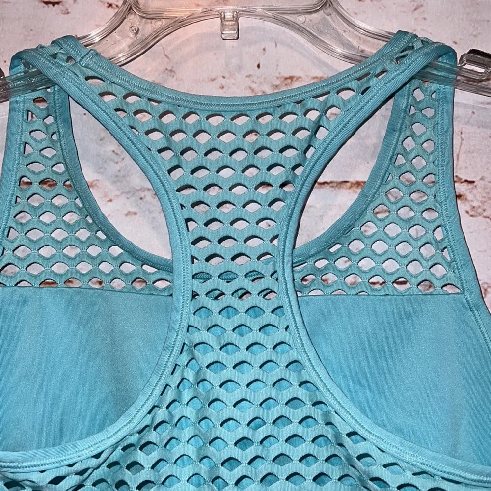 Pink VS sports bra aqua blue pullover no pads M logo - Image 5