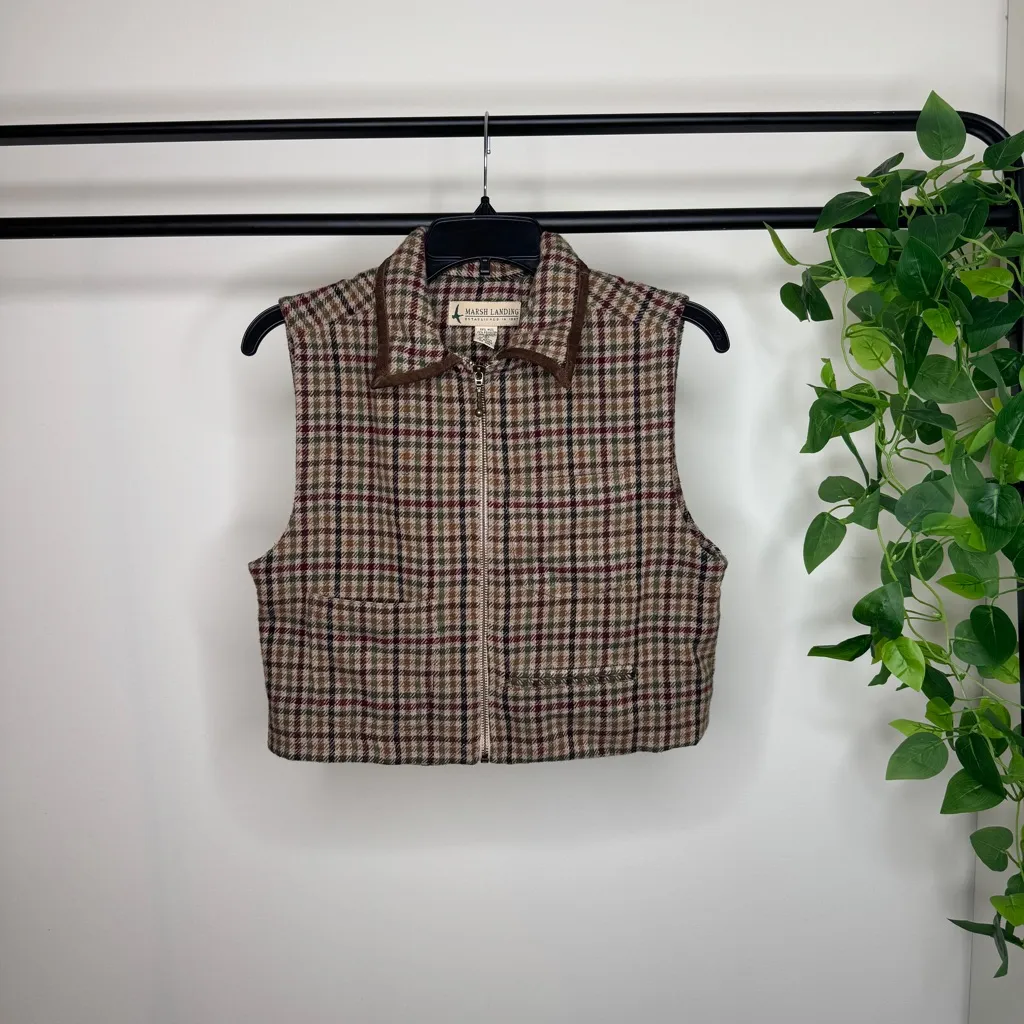 Vintage VTG Marsh Landing Cropped Plaid Wool Blend Vest size S Small - Image 3