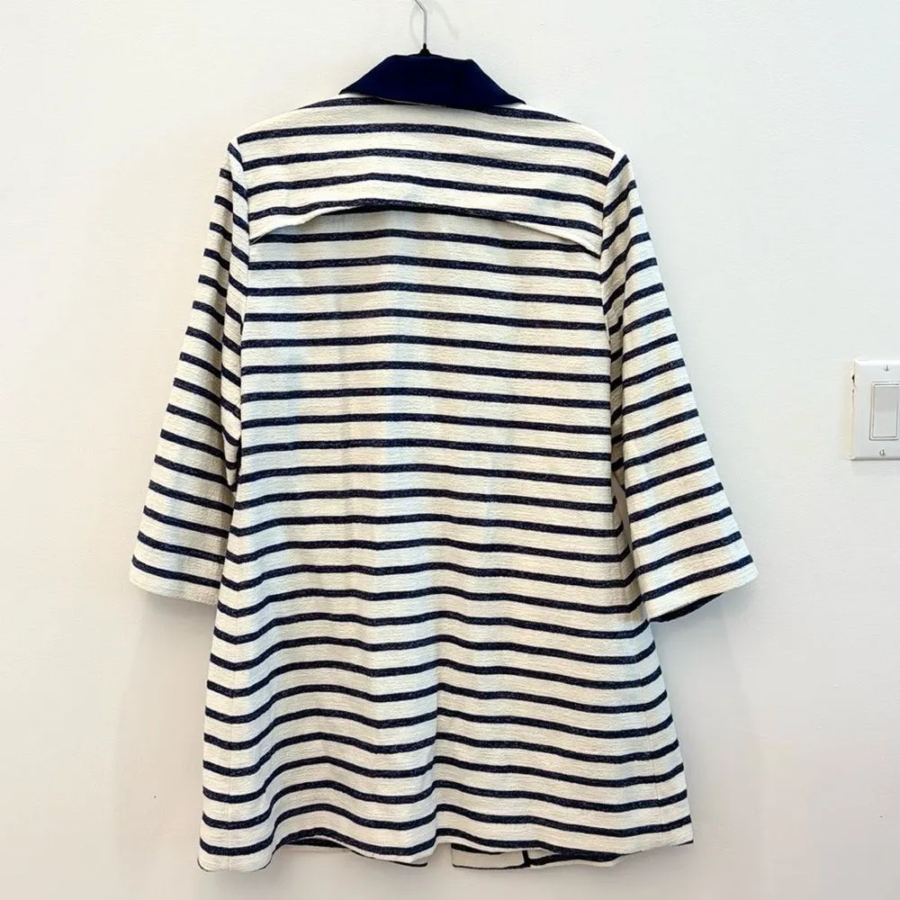 Luii Light Weight Blazer White Blue Striped One Button Size Large - Image 4