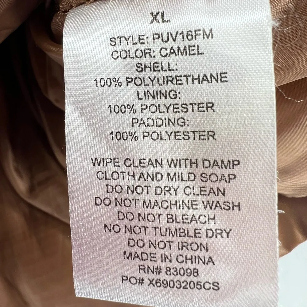 Cavalini XL faux leather puffer vest hooded winter fall outdoor neutral gorp - Image 8