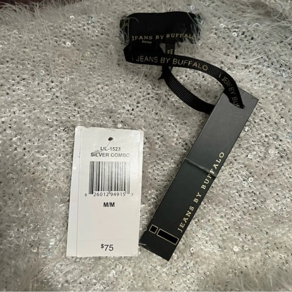 NWT I Jeans by Buffalo Cardigan Fuzzy Sequin Grey Silver Open Front M Party Glam Size M - Image 14