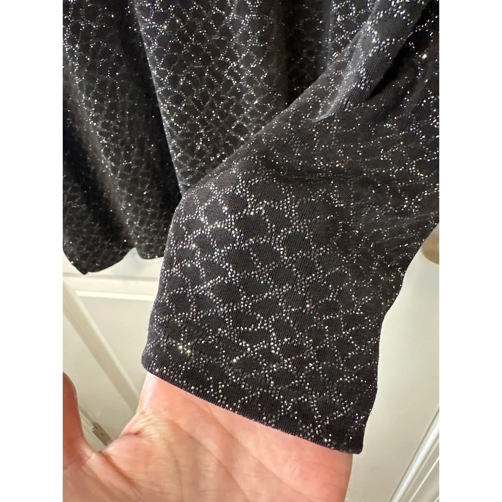Vintage Justin B. Jones Black Silver Sparkle Blouse Top XL Metallic Evening - Image 6