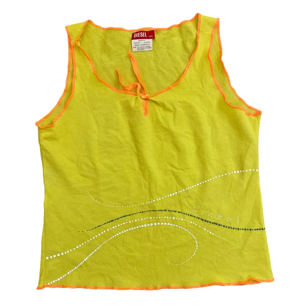 Vintage Y2K 2000s Neon Stretchy Nylon Diesel Sleeveless Baby T Tank Top - Image 2