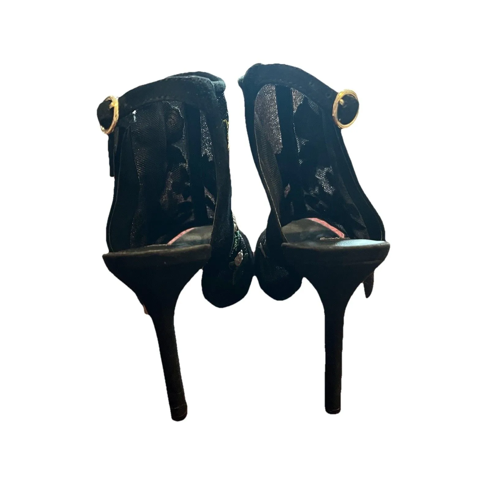 Karl Lagerfeld Paris Embellished Embroidered Black Mesh Sling Back Peep Toe Heel - Image 5