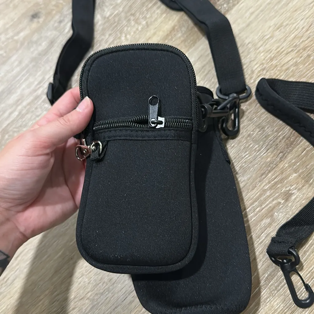 Black water bottle carrier with phone/ wallet carrier attachment - Image 2