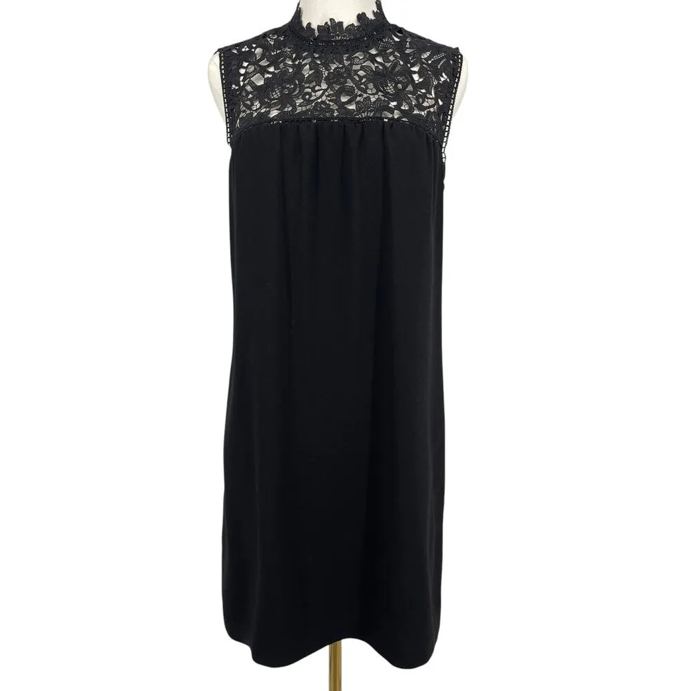 Theory Aronella Lace Crepe Mini Dress Black High Neck Size 8 - Image 3