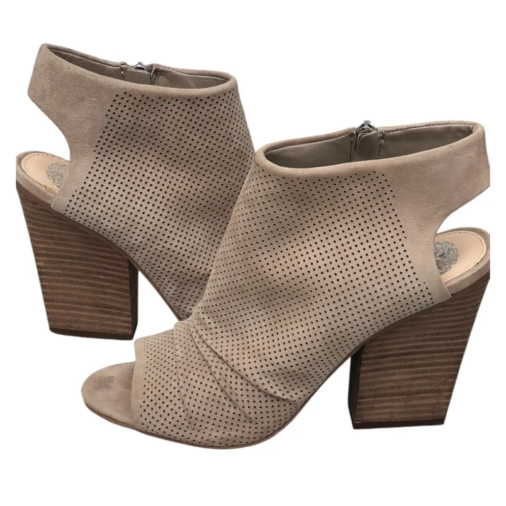 Vince Camuto Kentvi‎ Peep Toe Booties Sandals Women’s 8M Tan Cut Out Heels Zip Size 8 - Image 8