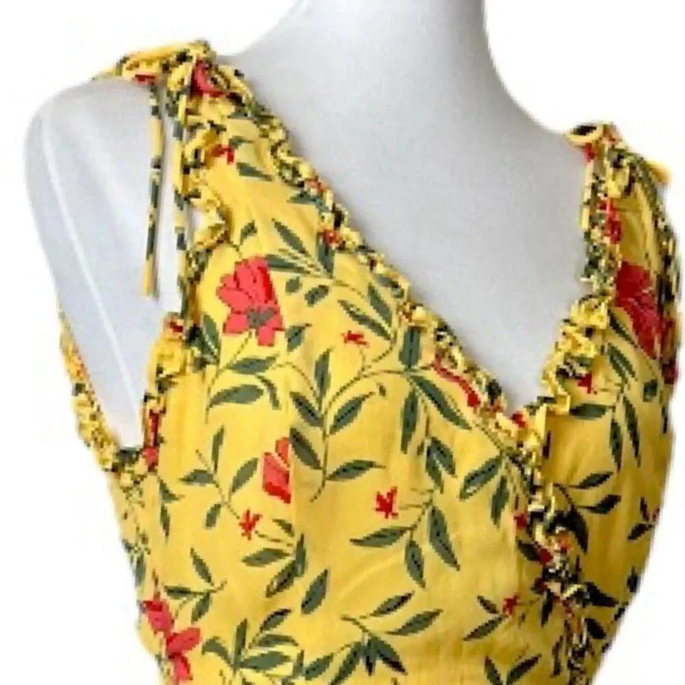 Lulus Wrap Dress Hi Low Maxi V-neck Yellow Multi Floral Women’s Size Medium M - Image 12
