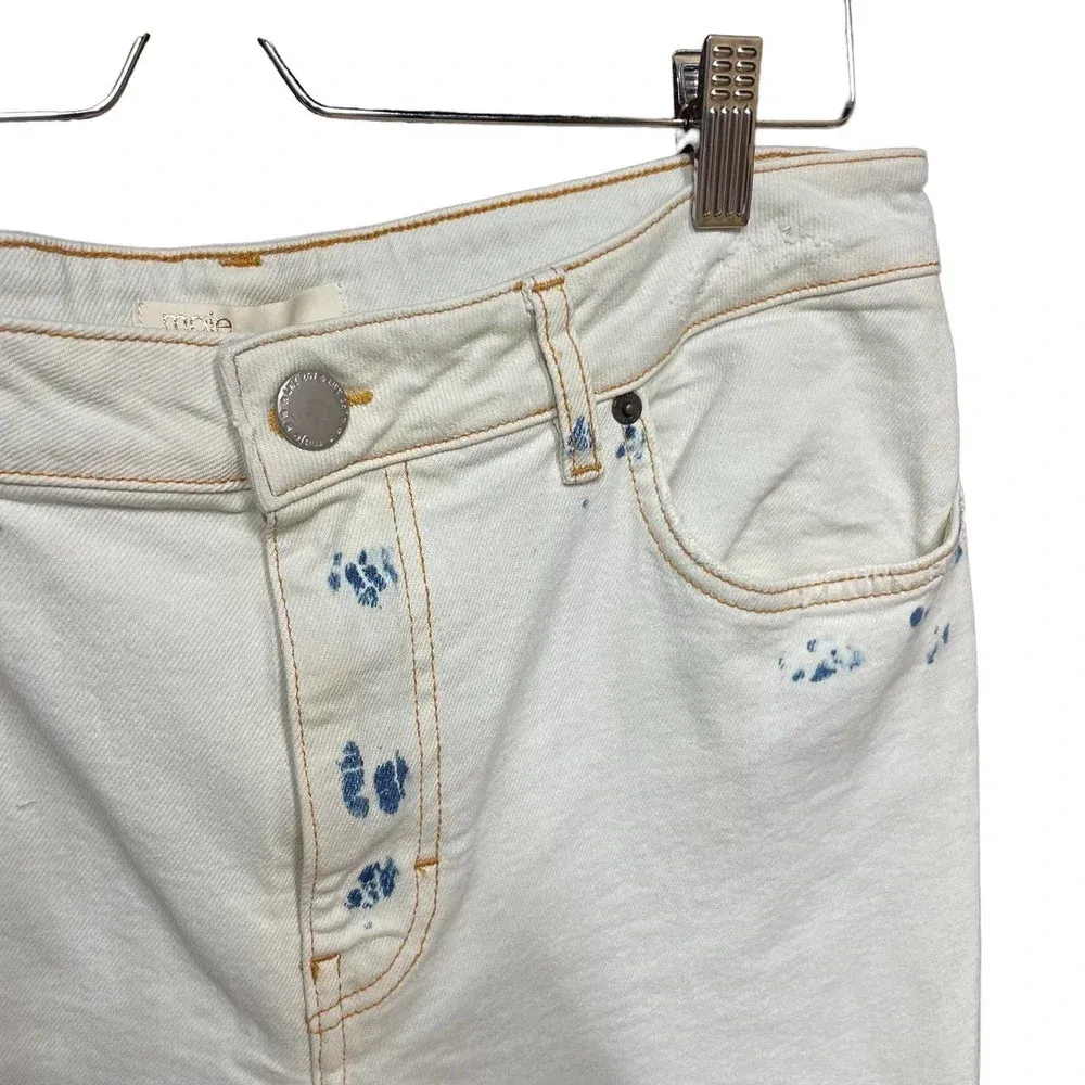 Maje Acid Wash Straight‎ Leg Jeans White Denim Size 40 / US 8 - Image 8