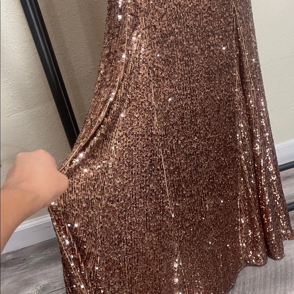 Alex Marie Bronze/copper Sequin Elegant Gown Elbow Length Sleeve Dress - Image 11