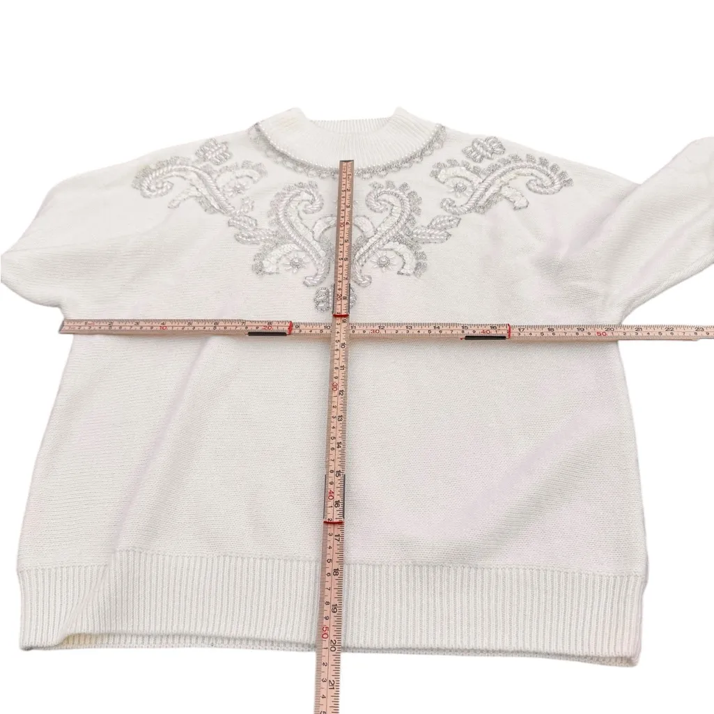 Alfred Dunner Petite PL Embellished Ivory Oatmeal Sweater Beaded Sequin Knit Top Size undefined - Image 5