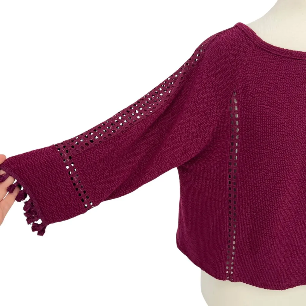 Saturday Sunday Anthropologie Crochet Inset Flowy Top Fuschia Size Small - Image 2