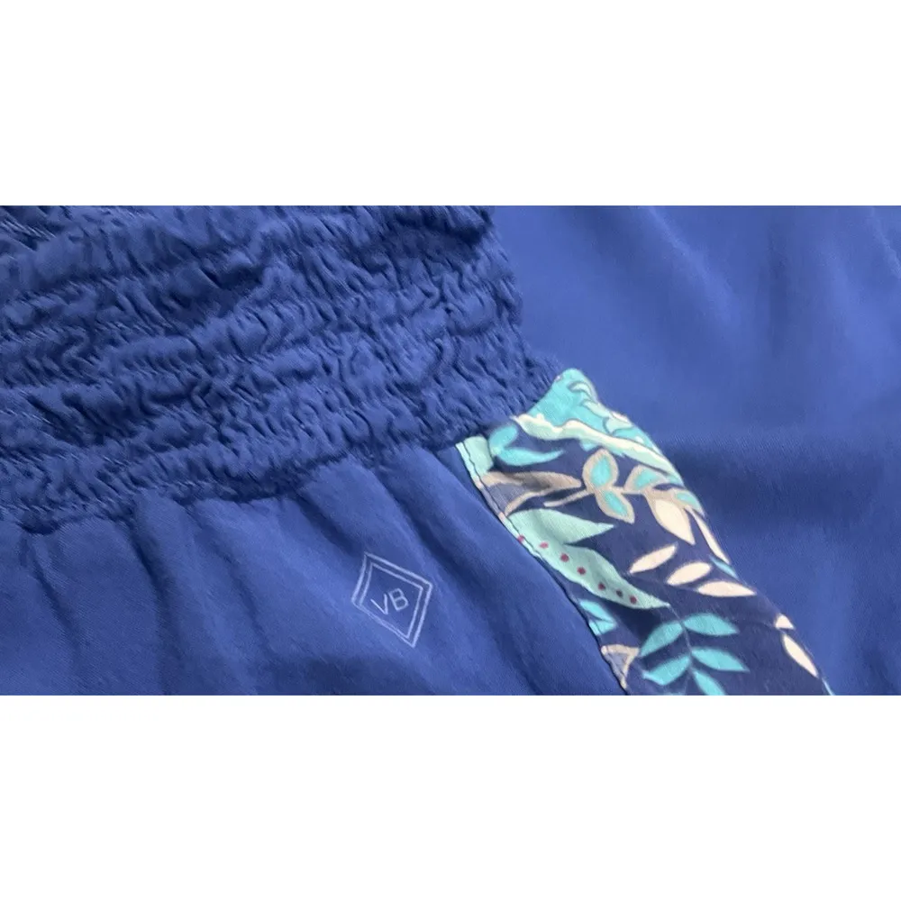 Vera Bradley Smocked Waist Wide Leg Challis Pants Blue Tassel Womens XL Boho - Image 5