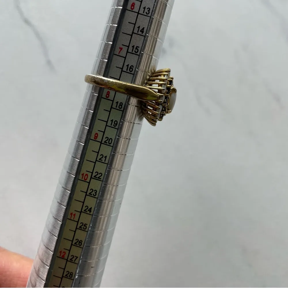 Opal Halo Cluster Cocktail Ring Blue Sapphire Vintage Size 7.5 8 Fessenden 925 - Image 12