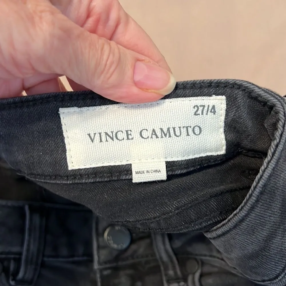 Vince Camuto sz 27/4 black straight leg jeans w/black velvet strip down legs EUC - Image 5