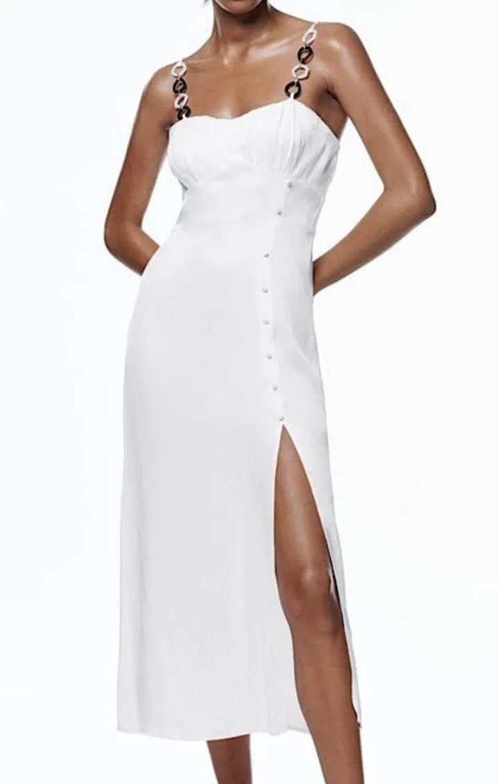 dress midi satin effect corset style with chains - Image 5