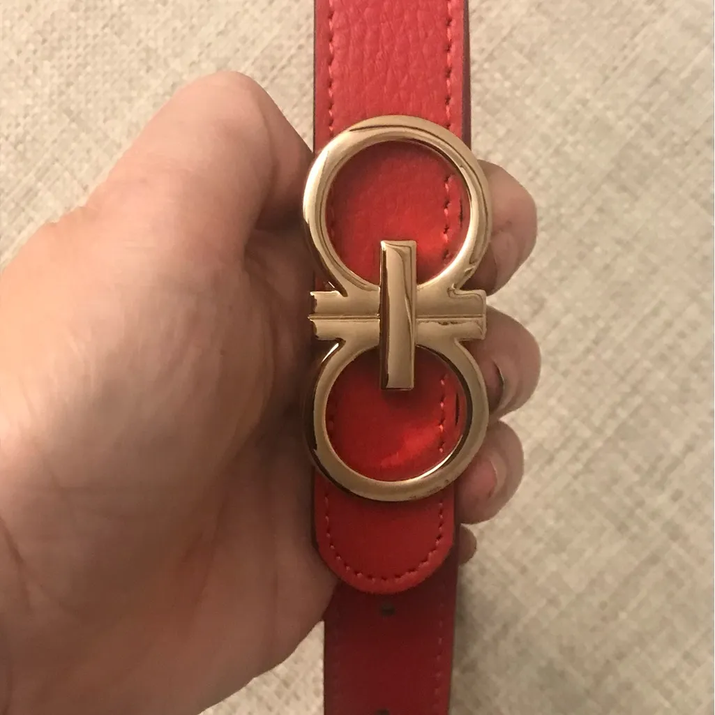 Elegant Red Leather Belt with Gold Buckle - Image 5