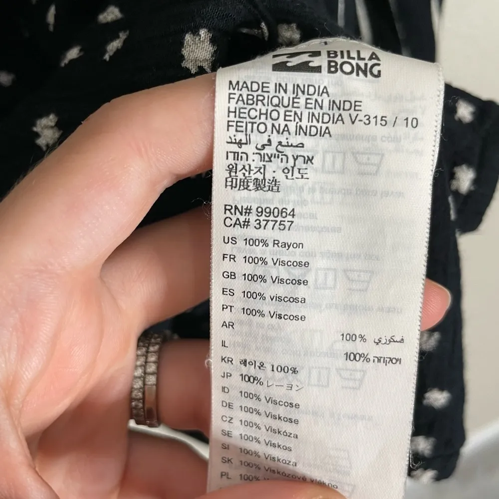 Billabong Black Mixed Print Stripe Polka Dot Blouse Long Sleeve Medium - Image 2