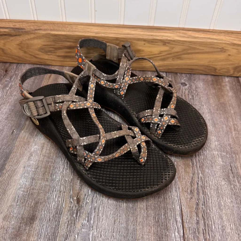 Chaco Womens Grey Orange Walking Nature Hiking Sandals Cross Straps Size 7 - Image 2
