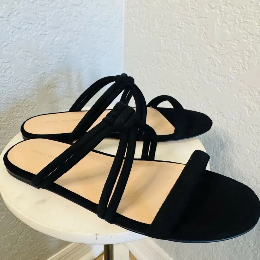 Stuart Weitzman Twist Knot‎ Leather Slide Sandal, Designer Size 8, Black, NWT - Image 14