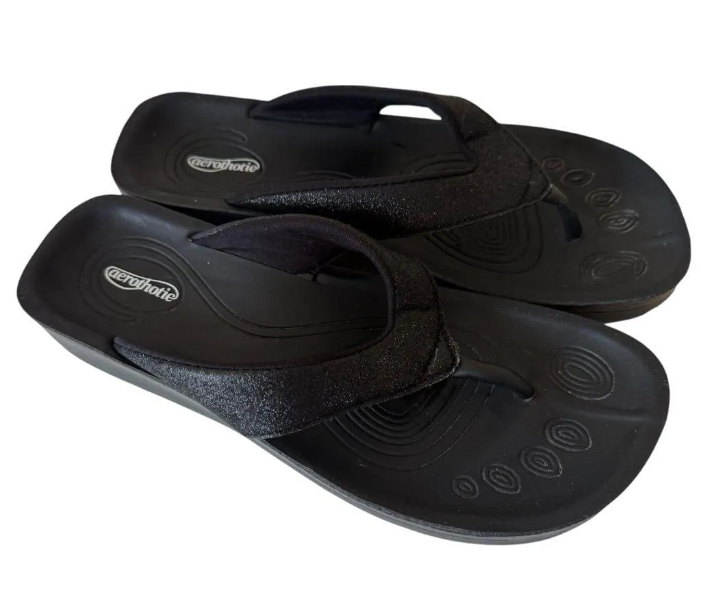 Aerothotic Crystal Mist Women’s Flip Flop Sandals, Black Size 7 Orthotic - Image 3