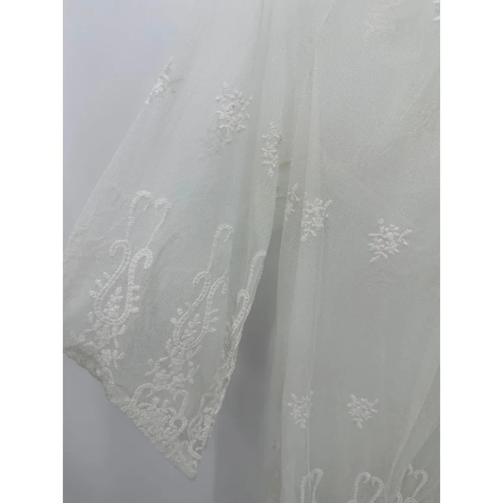 Bikini Lab Cover-Up Women LARGE White Sheer Lace Embroidered Tie Back Swim - Image 4