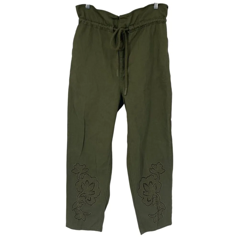 NEW FUTURE COLLECTIVE High Waisted Eyelet Pants Olive Green Size 00 Drawstring - Image 5