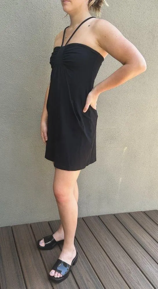 NWT SUSANA MONACO Black Knit Strappy Mini Dress w POCKETS! - size Medium - Image 7