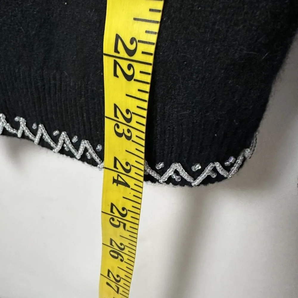 Maurada Womens Lambswool Black Sweater Button Cardigan Beaded Granny Core M - Image 10