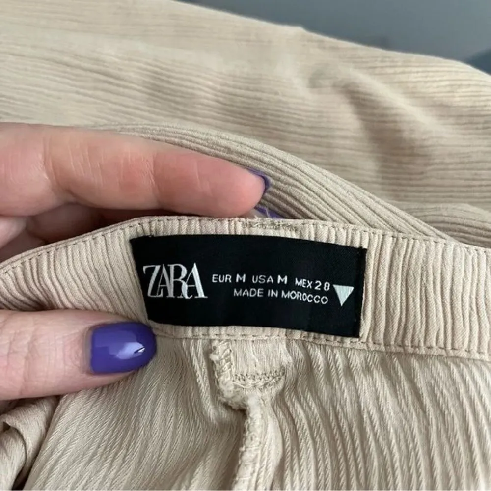 Zara Beige Cream Gauze Pleated High-Rise Wide-Leg Pants size medium - Image 11