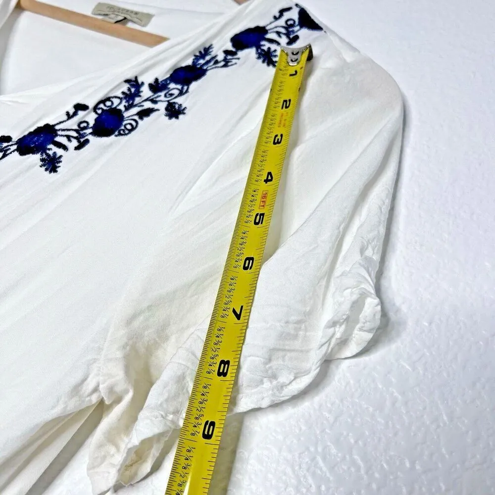 Polagram Ivory embroidered chinched floral short sleeve tie maxi dress size S - Image 10