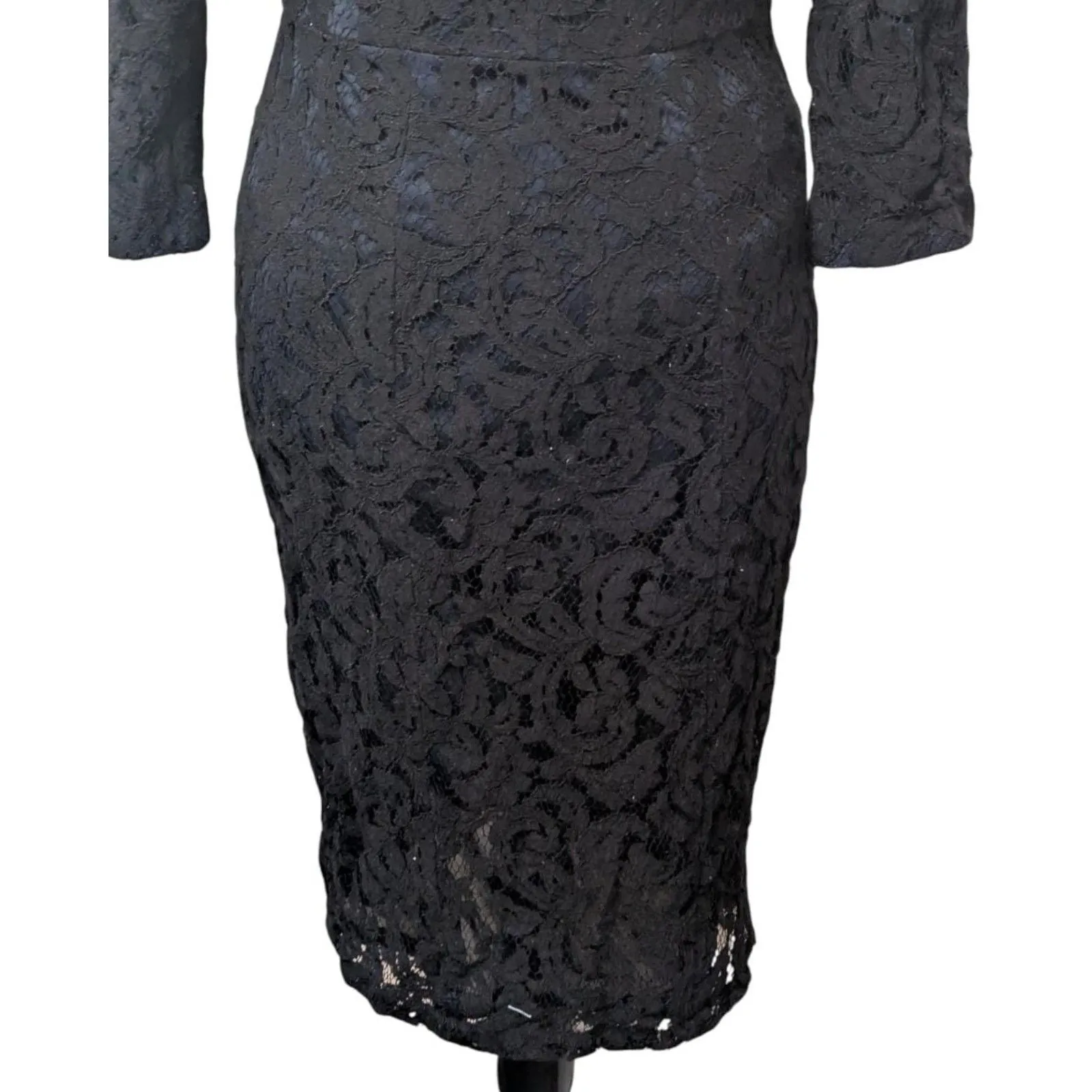 Adrianna Papell Black Lace Sheath Dress US 2 Keyhole Cocktail Formal Midi - Image 3