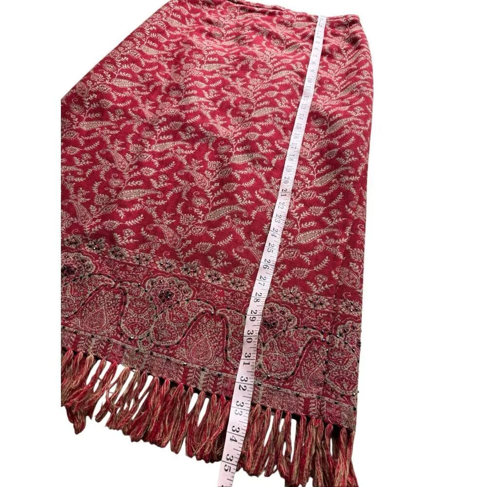 Vintage Nouveaux Red Paisley Print With Fringe Hem Straight Maxi Skirt Size 10 - Image 9