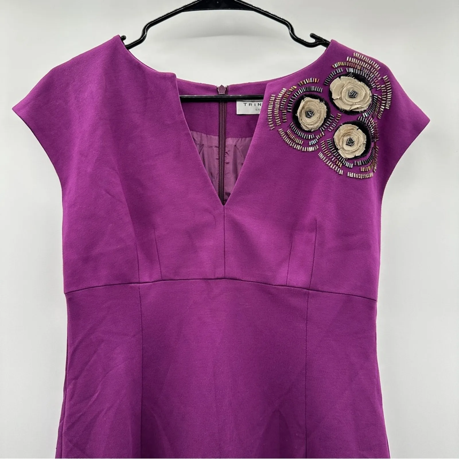 Trina Turk Purple Embellished Short Sleeve Fit & Flare Midi Dress‎ Size 8 - Image 2