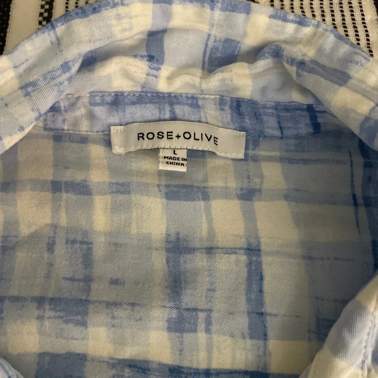 Rose & Olive Plaid‎ Short Sleeve Shirt Large Blue Button Down Preppy Clean Girl - Image 2