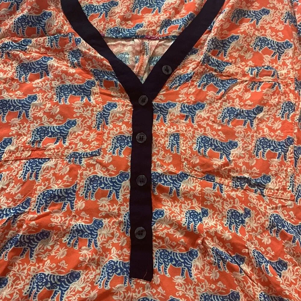 Vanessa Virginia Anthropologie womens 2 xs extra small orange tiger shirt top cu - Image 8