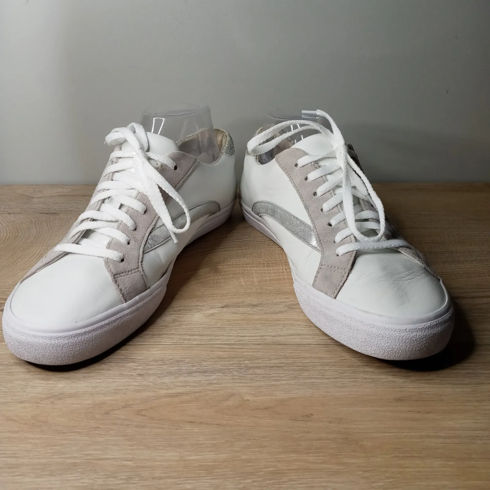 Madewell Sidewalk Low Top Sneakers White Leather Silver Accent Women 10 Mens 8.5 - Image 5