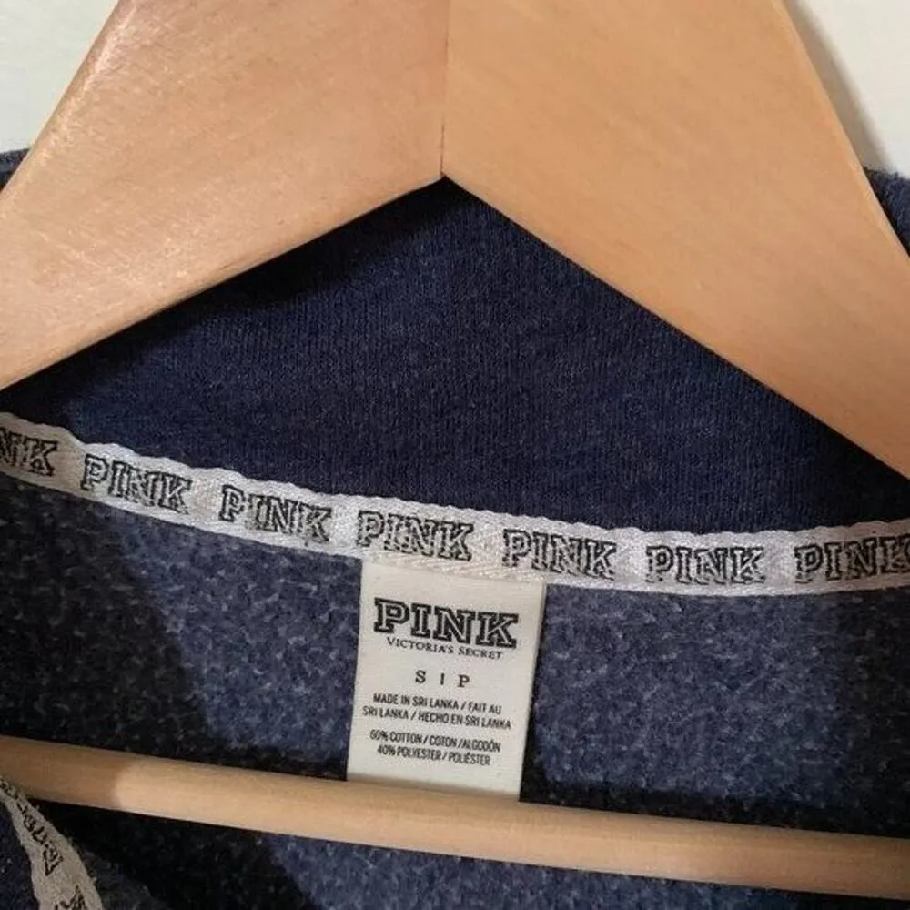 PINK Victoria’s Secret Womens Size Small Sweatshirt Blue Collared Spellout - Image 4