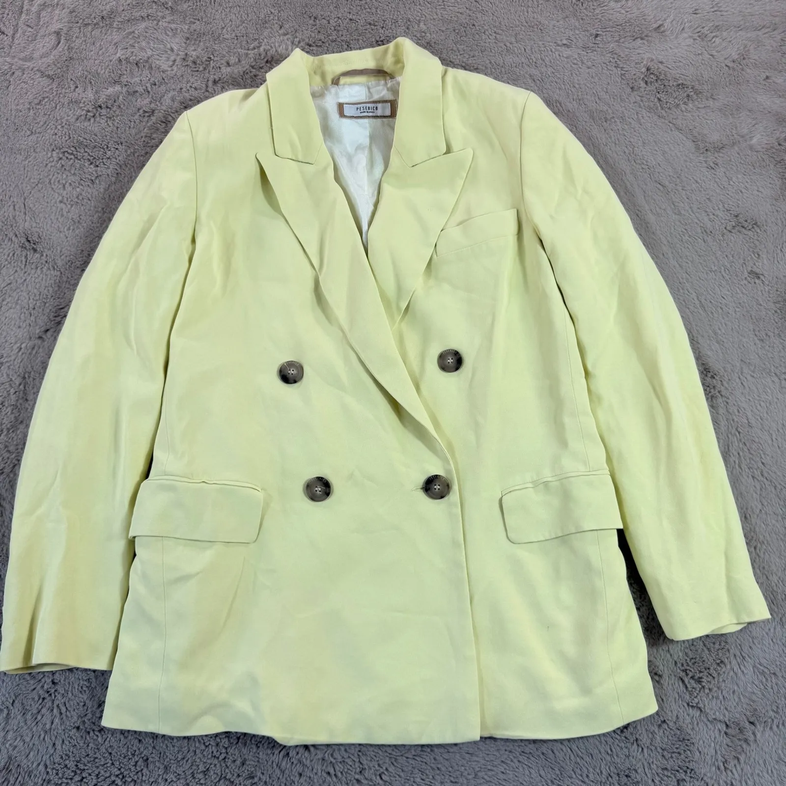 PESERICO Italy Blazer 40 Double Breasted‎ Pastel Yellow Jacket Career Academia Size 00 - Image 2
