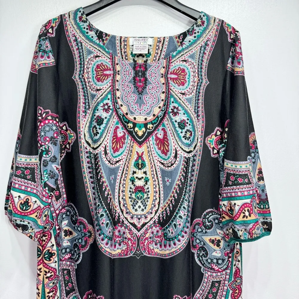 Funky People Bohemian Print Black Dress Mid Length Sleeves Fits Size Large - Image 2
