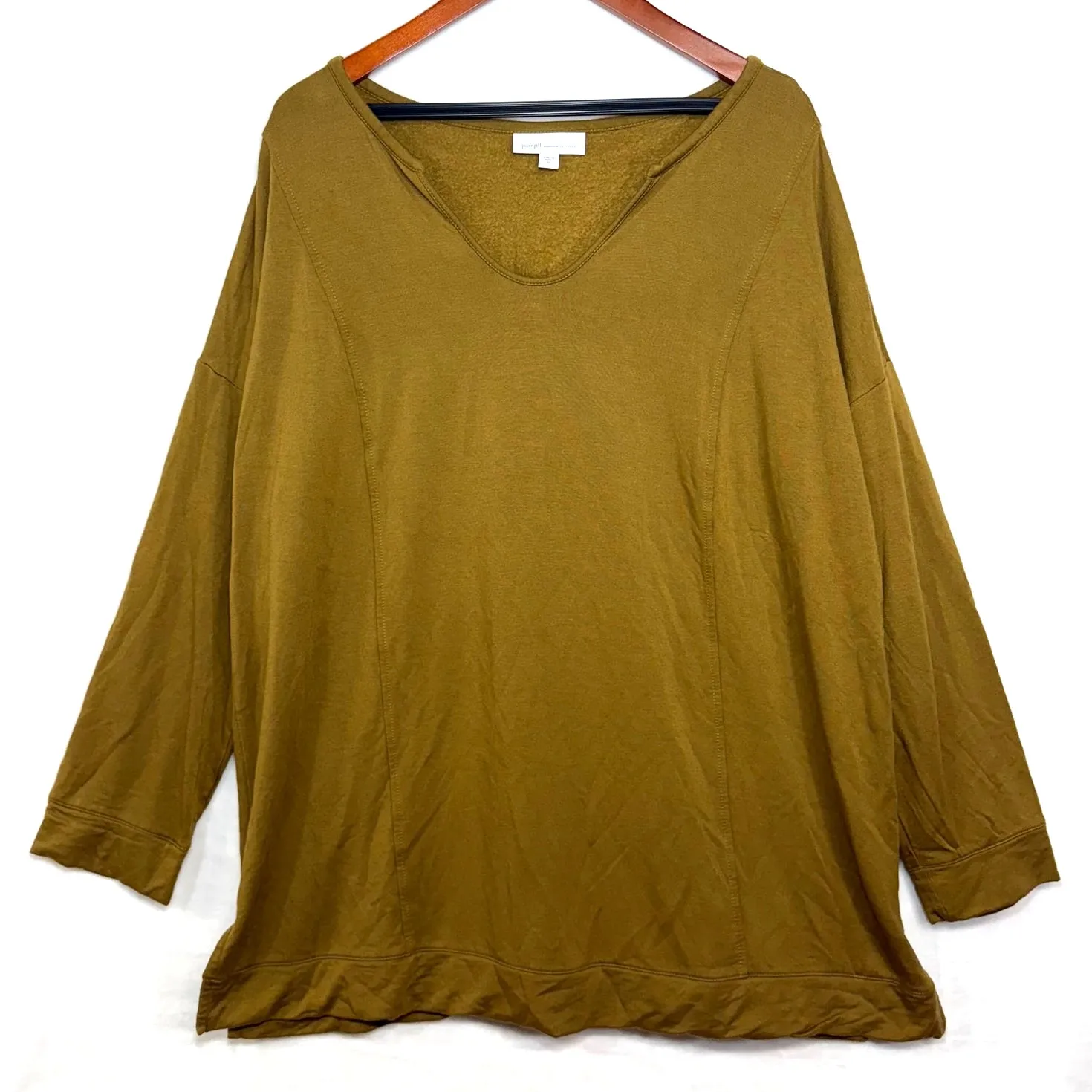 J Jill Pure‎ Jill XL Tranquility Fleece Tunic Top Mustard Green Soft Stretch $89 - Image 2