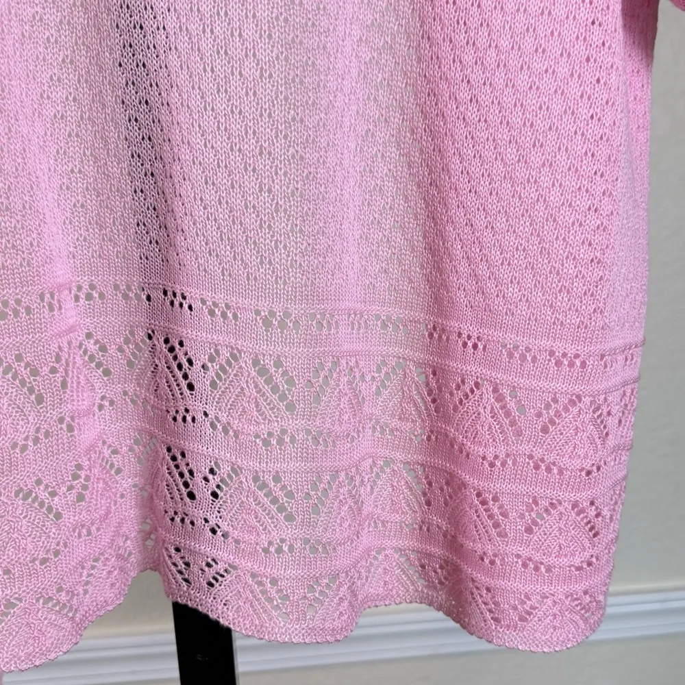 Vintage Barbie Pastel Pink Cardigan Elle Woods Crochet Knit Y2K Cottagecore Size XL - Image 7