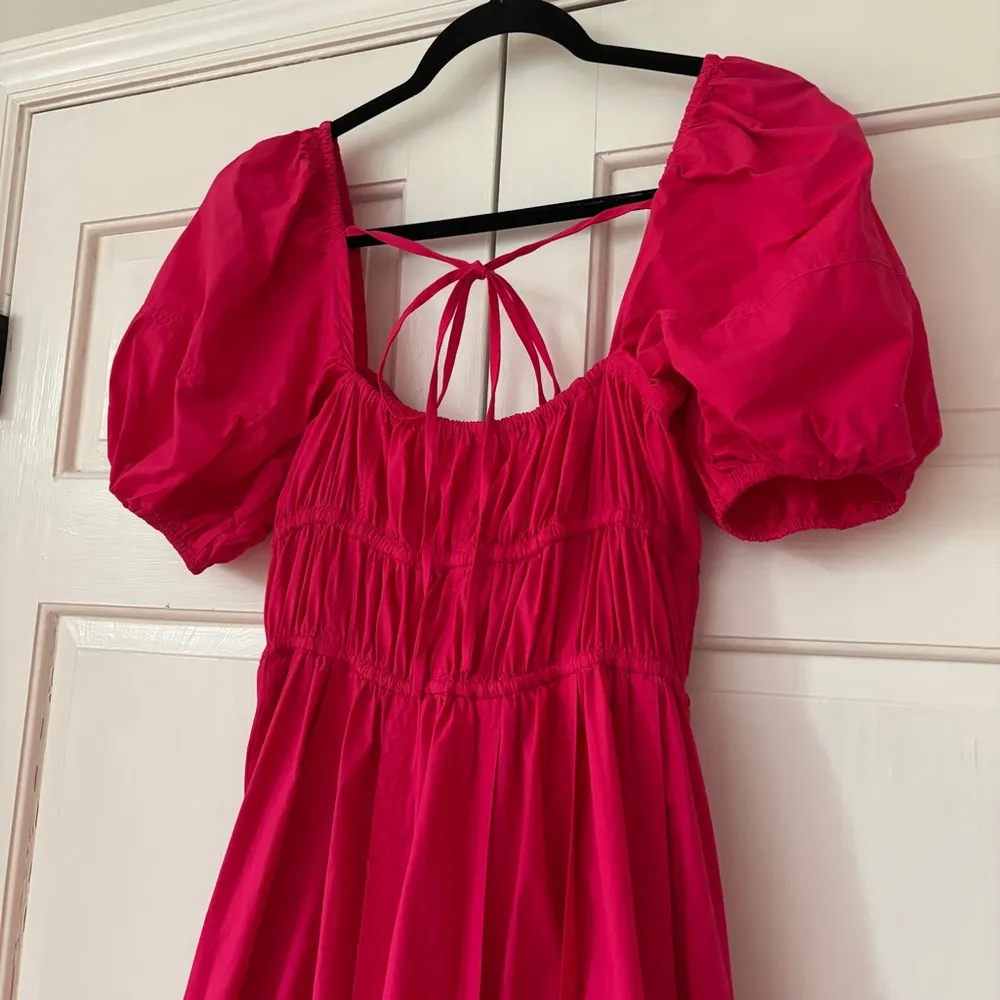ULLA JOHNSON Palma Midi Dress Hot Pink Orchid Puff Shoulder Size 0 Cotton Poplin - Image 11