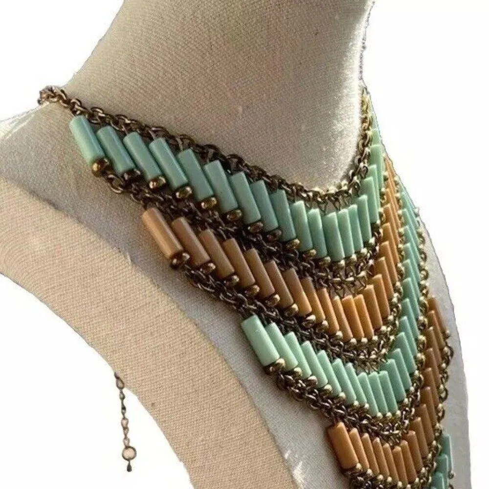 Vintage Three Strand Necklace Turquoise Chips Western Style Statement Piece 21" Blue - Image 14