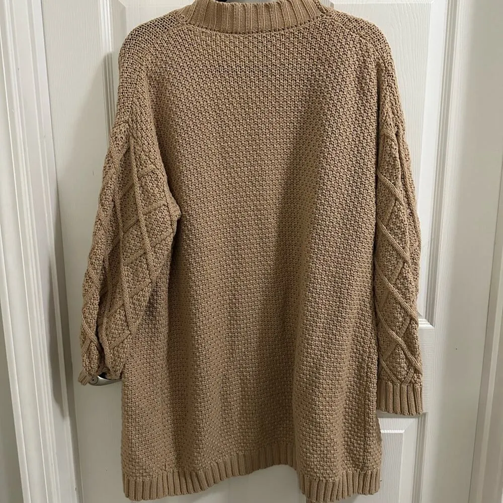 ANTHRO Current Air Los Angeles Tan Knit Long Cardigan Sweater sz M Cable Knit - Image 4