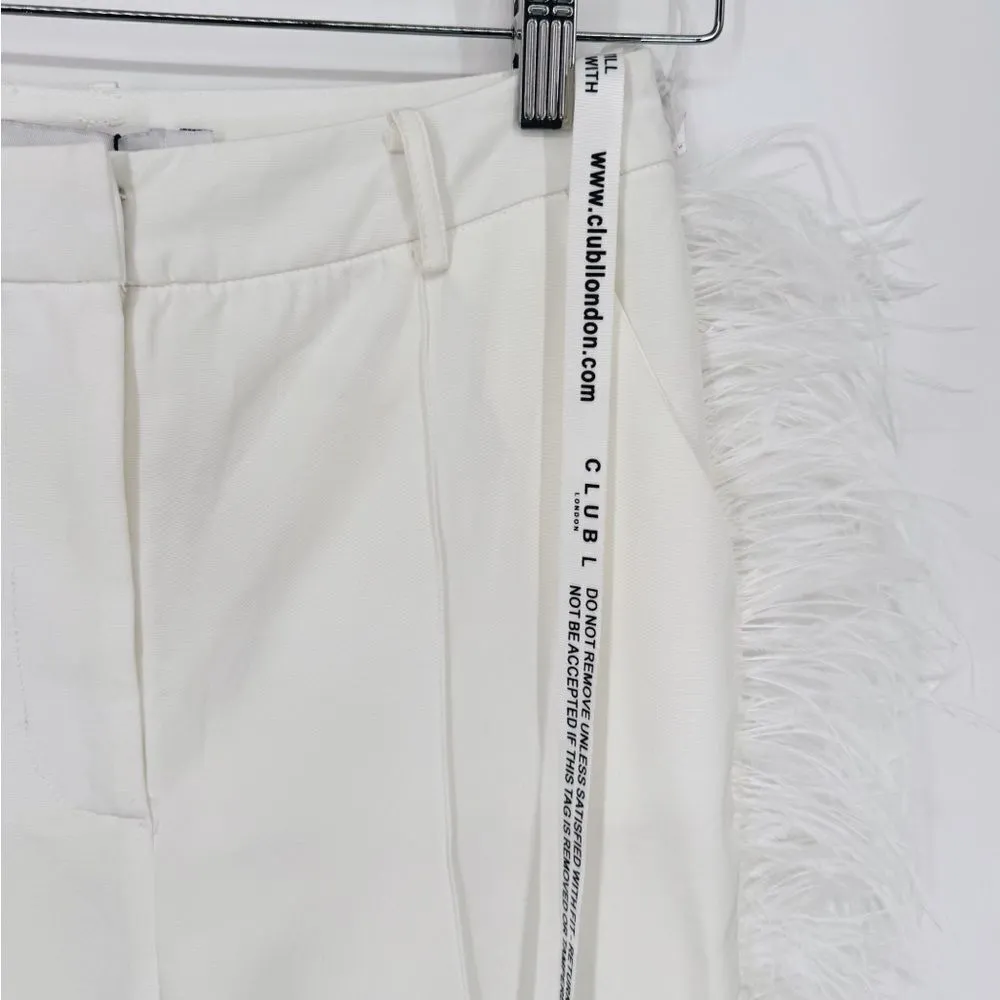 Club L London Count Me In White Tailored‎ Feather Trim Trousers Sz 2 NWT - Image 7