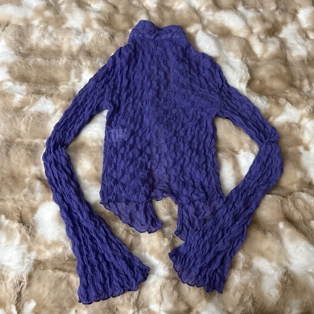 Purple Textured Long Sleeve Top Size XS - Image 3